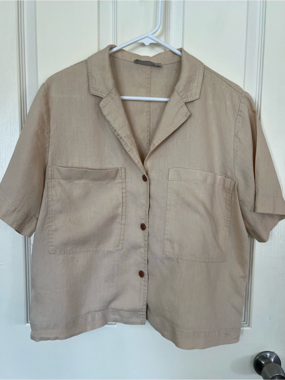 Everlane 100% Linen Short Sleeve Utility Shirt  Beige Large